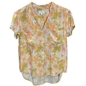 Piyama Orange Floral Buttoned Sleepwear Top Size XS